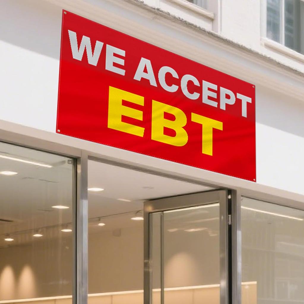ASUNO 2 Pack 36 x 72 Inch We Accept EBT Banner with Grommets Weatherproof Advertising Polyester Reble Flag for Store Business Office Industrial Yard