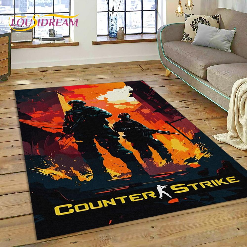 CS GO, Counter Strike Spiel Gamer HD Teppich für Wohnzimmer Schlafzimmer Dekoration, Bodenteppich rutschfeste Dekoration für Sofa Fußmatte Geschenk
