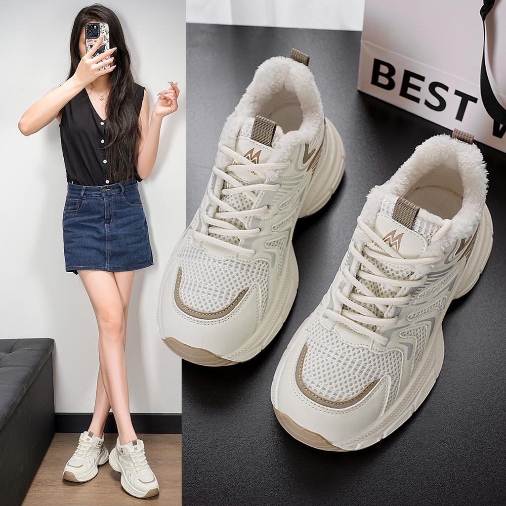 Sneakers 22 new shoes breathable mesh autumn and winter velvet thick-soled heightening casual dad shoes