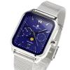 Watch Moon Phase Square Square Multi Calendar Business Formal Stainless Steel Mesh Belt Limited Model Silver Blue [Salvatore Mara] Men's SM24112-SSBLM