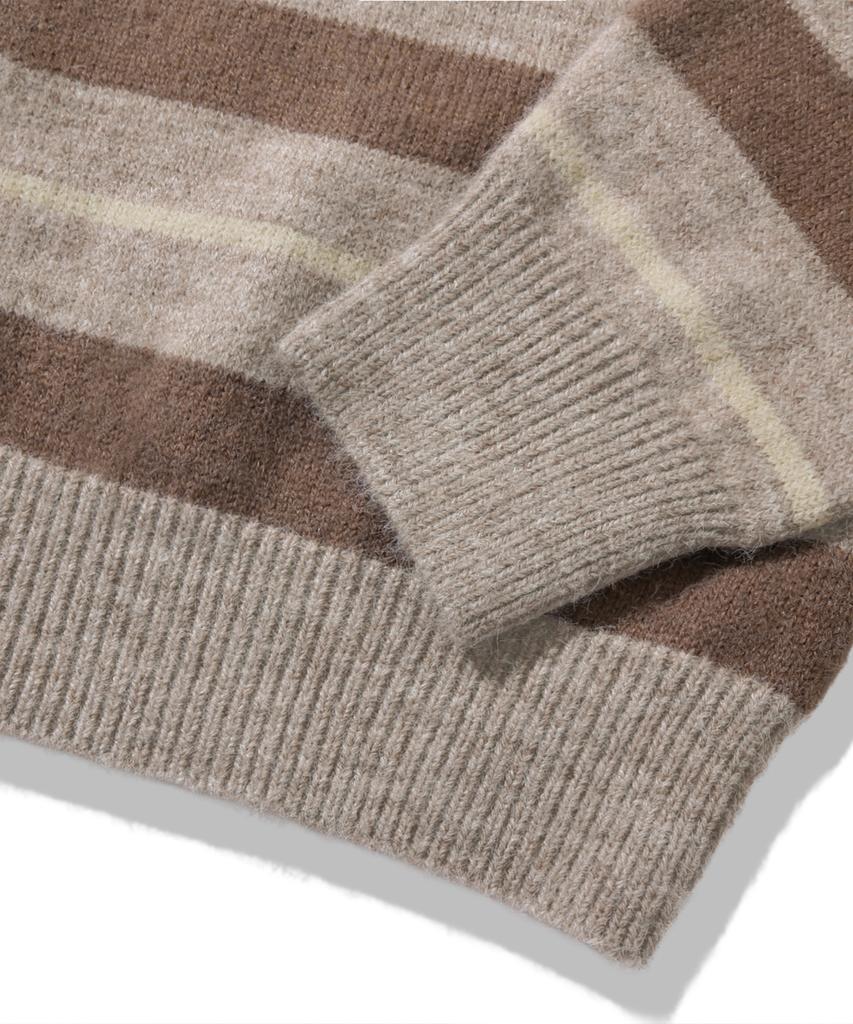 TRILLION Washable Hairy Striped Button Cardigan Knit_Beige