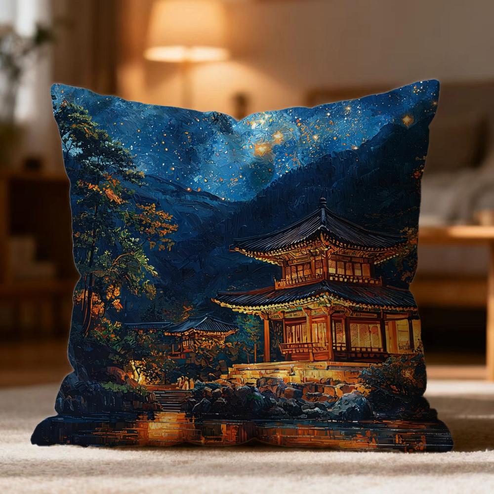 Popular F-FFoguo Temple Cushion Cover Soft Washable Pillow Case Multi-Scene for Couch Bed Travel Office Use