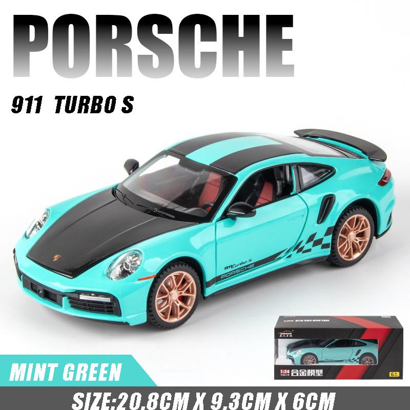 1:24 Scale 911 Turbos Metal Sports Car Alloy Model Car Diecast & Toy Car Simulation Sound and Light Collection Children's Gift