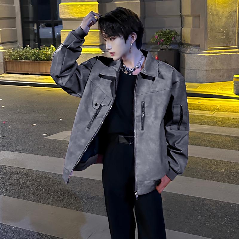 Korean Style Men's Vintage American Leather Biker Jacket - High-End Short for Spring & Autumn