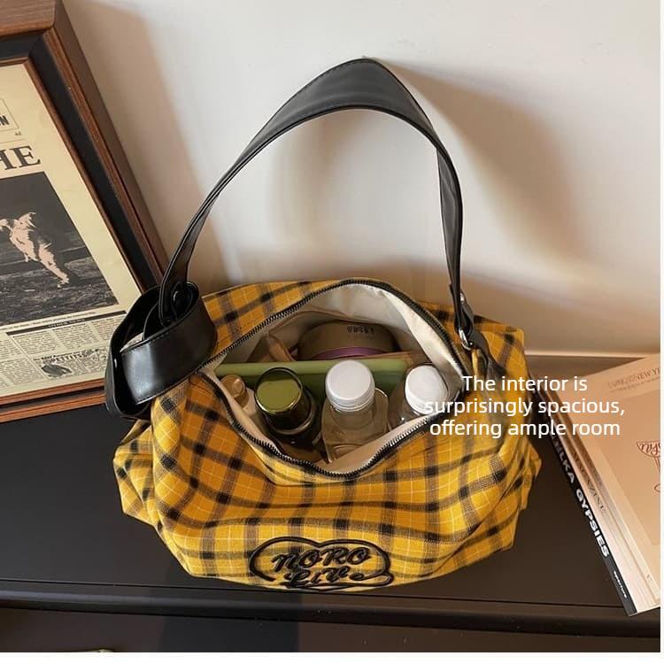Bolsa tote xadrez feminina versátil bolsa de ombro