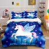 Fantasy Unicorn Flying In Starry Sky Print Bedding Set 1 Duvet Cover 2 Pillowcases for Adult and Children Luxury Gift Full Size
