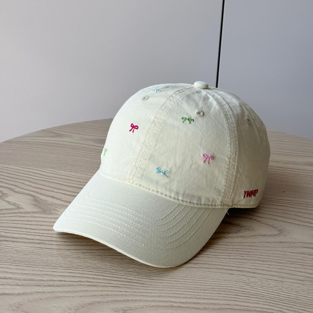 Korean Cute Embroidered Bow Yellow Baseball Cap Women's Spring Summer Face Small Cap Simple Versatile Travel Sun Baseball Cap
