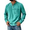 Men's Henley Long Sleeve T-Shirt Vintage Washed Denim Casual Tops Button Down Crew Neck Loose Fit Daily Streetwear for Men
