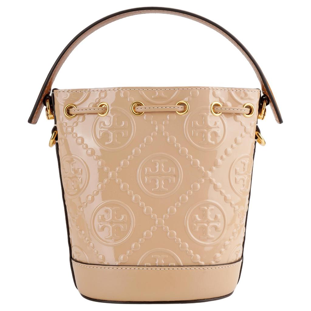 Tory Burch T Monogram Logo Drawstring Bucket Bag Women Handbags Light-Peach 154661-250