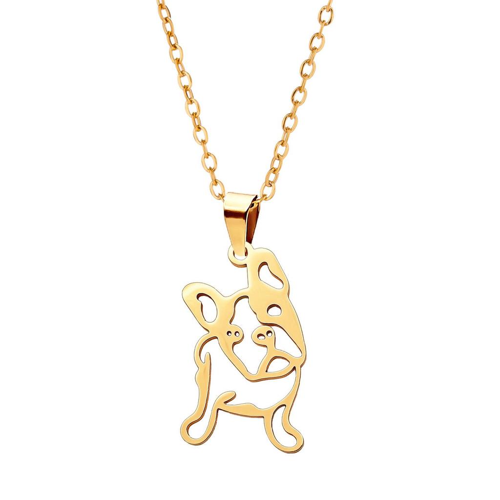 Stainless Steel Puppy Pendant Clavicle Necklace - Non-fading, Versatile, Personalized Animal Series.