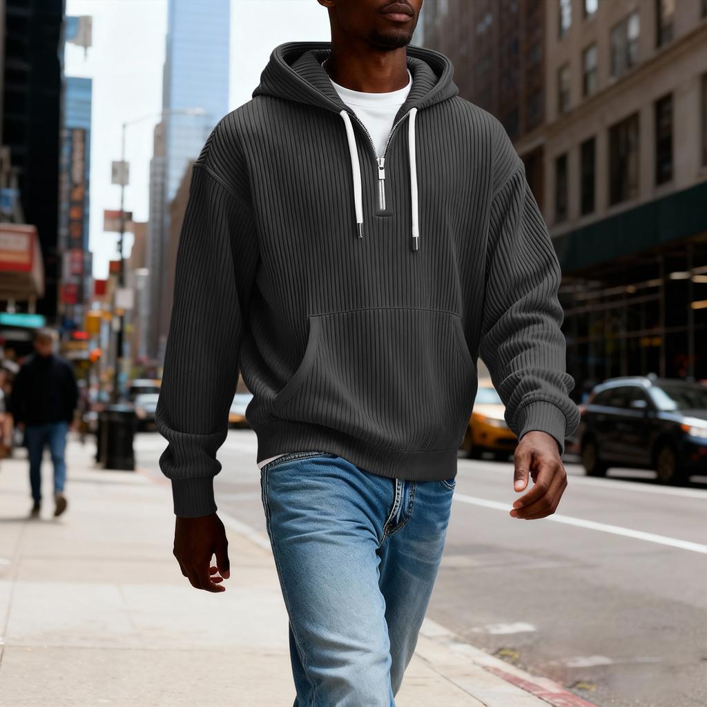 Men's Casual Solid Color Zipper Long Sleeve Hooded Sweatshirt, Everyday Zipper Casual Long Sleeve T-Shirt