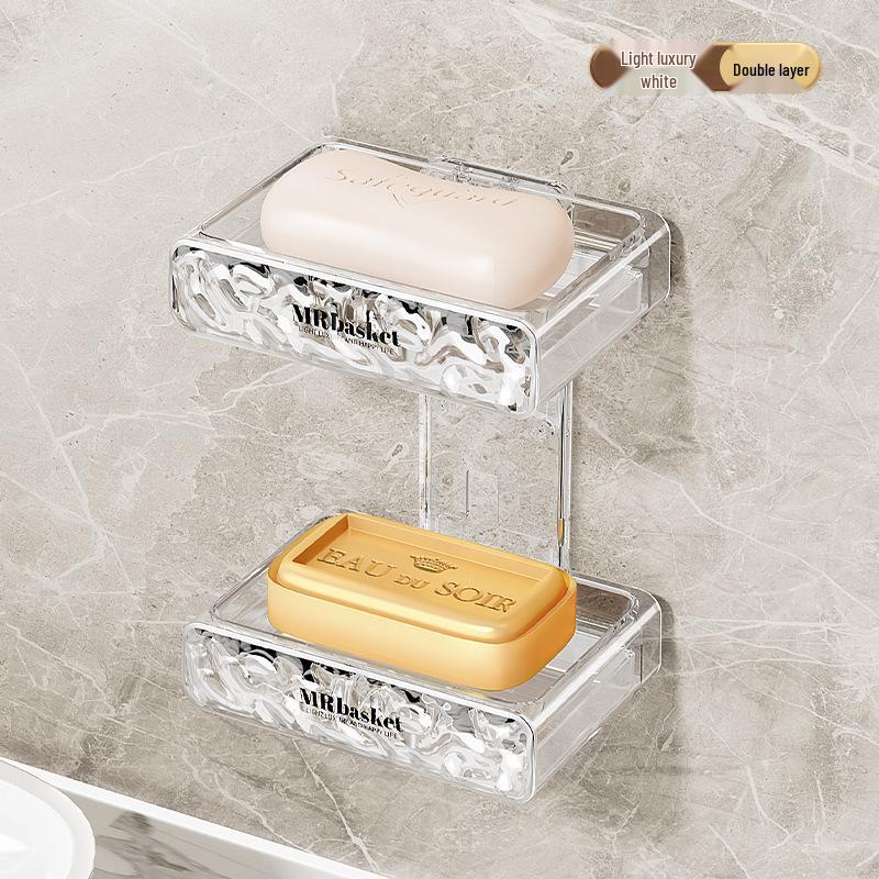 Glacier Wall-Mounted Double-Layer Draining Soap Dish - Punch-Free High-End Holder for Laundry and Bathroom