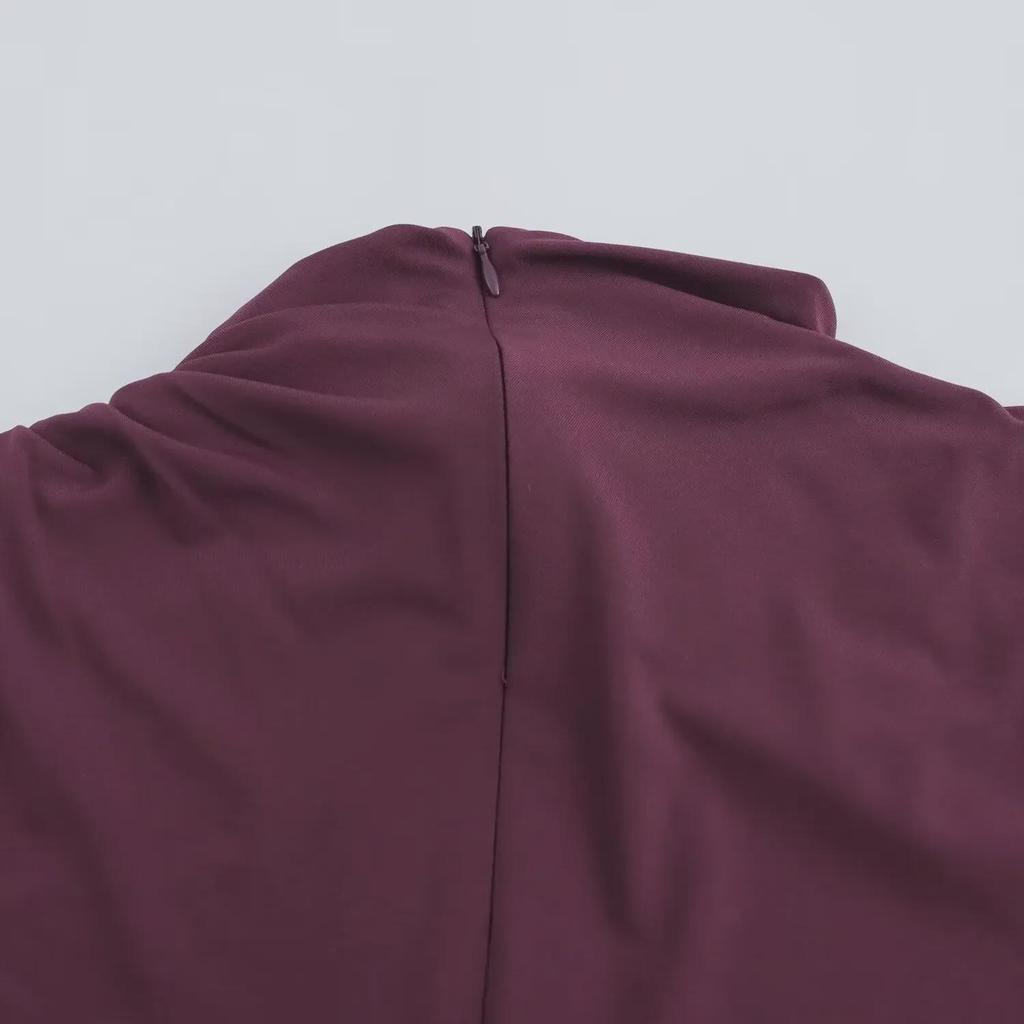 European & American Style Pleated Long Sleeve Slim Dress with Stand-Up Collar for Autumn & Winter - Women's Collection.
