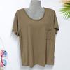 Women T-shirt Round Neck Short Sleeve Patch Pocket Tee Shirt Solid Color Loose Fit Thin Pullover Tops Daily Wear