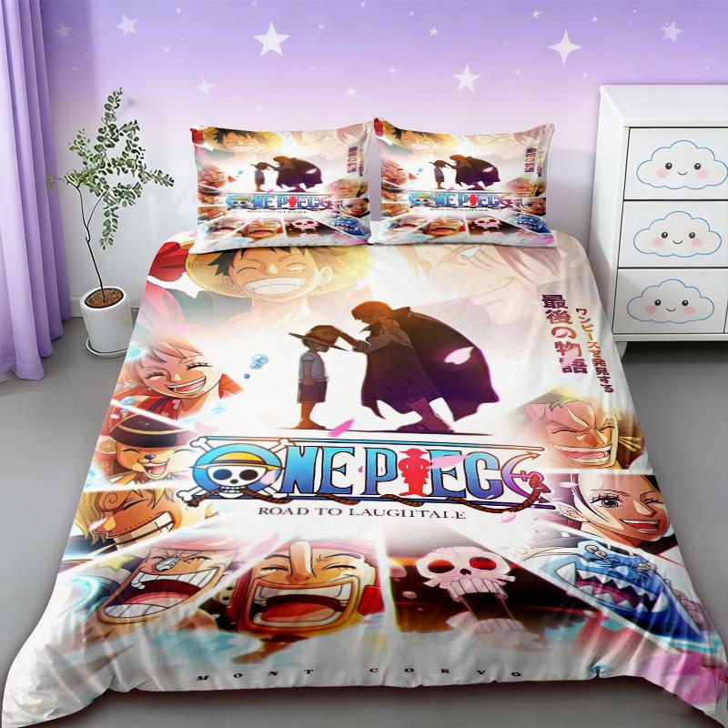 Anime One Piece Duvet Cover Set Japanese Cartoon Brooke Luffy Bedding Set Twin Full Size Bedroom Bed Decor Teens Boys Boys Gifts