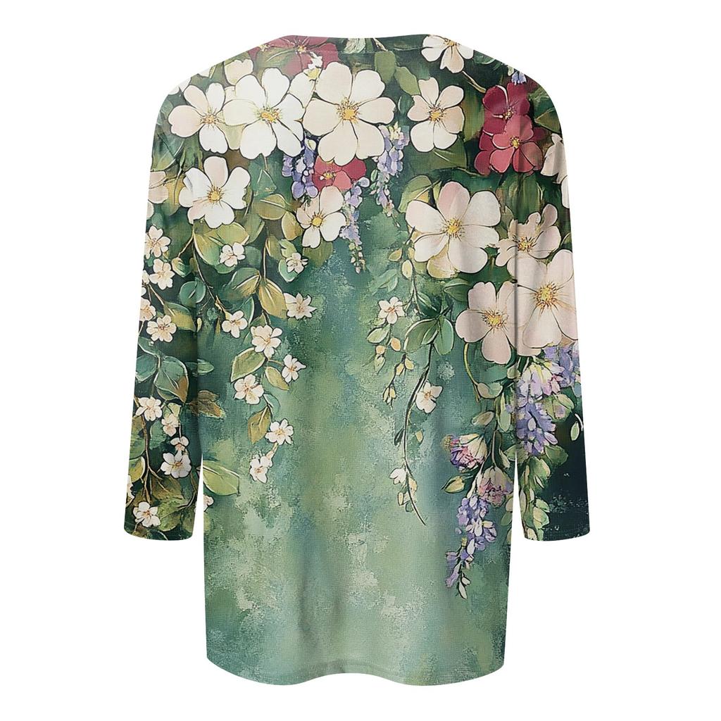 Women's T Shirt Tee Print 3/4 Sleeve Daily Weekend Fashion Basic V Neck  Regular Top