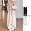 Women's Fleece-Lined Off-White Glutinous Rice Wide-Leg Pants, High-Waisted, Loose-Fit, Slimming, Petite, Autumn/Winter.