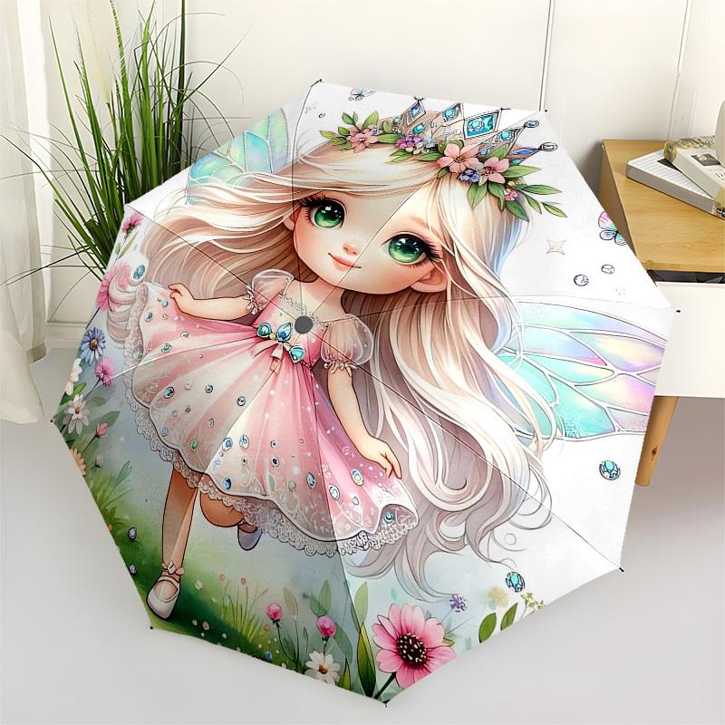 1pc Fairy Tale Garden Fantasy Umbrella with Plastic Handle,Vibrant Cartoon Pattern,Multi-functional UmbrellaPT180