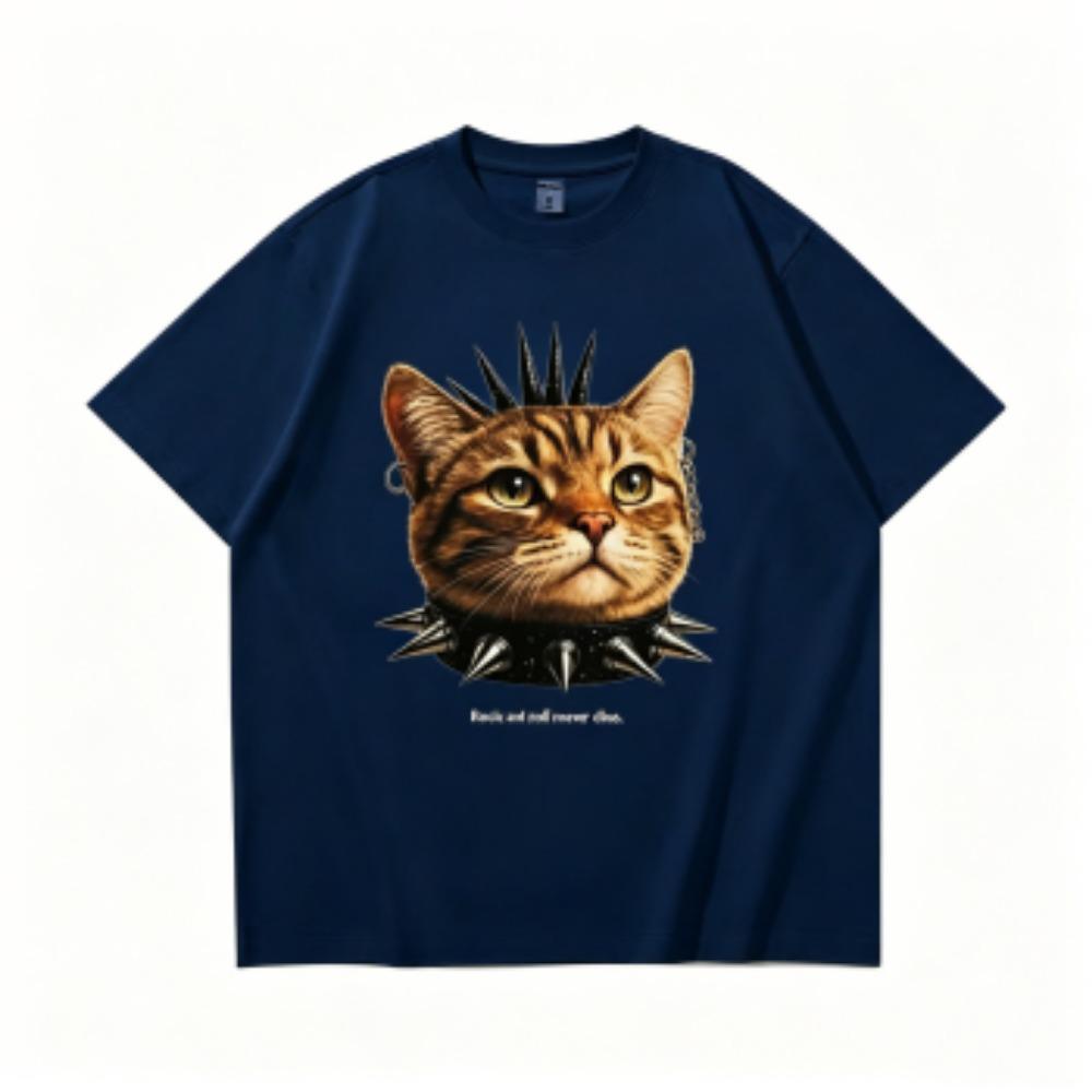 Summer 15 Colors Funny Punk Cat Print Women's T-Shirts Fashion Street Short-Sleeve Outdoor Casual Tops for Men's and Women's Tees Top