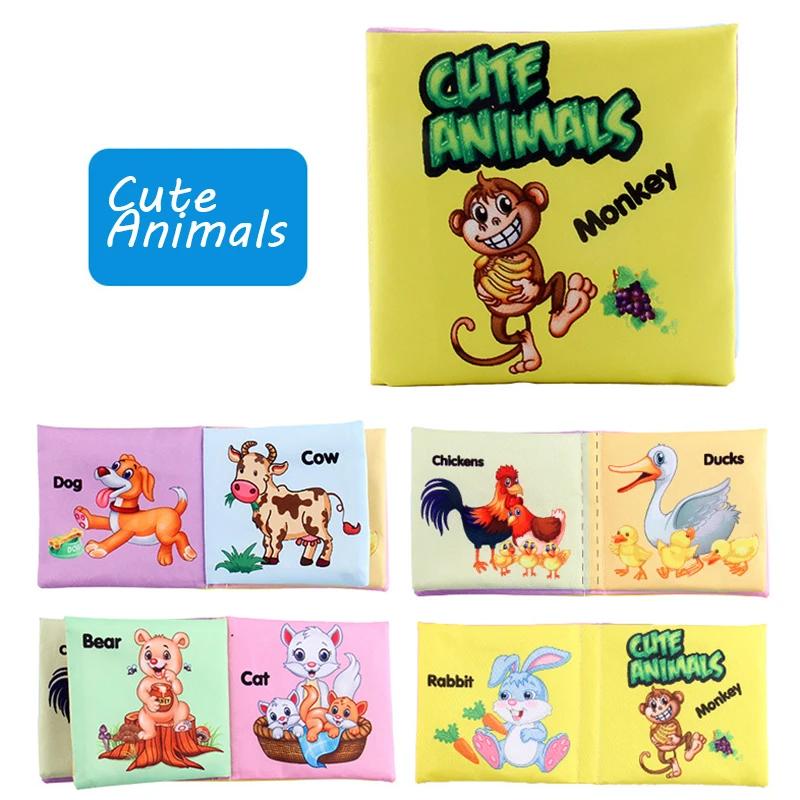 Baby-weiches Stoffbuch für Neugeborene von 0–12 Monaten, 3D-Buch, Tierfamilie, kognitives Montessori-Frühpädagogisches Spielzeug für Kinder, Geschenk