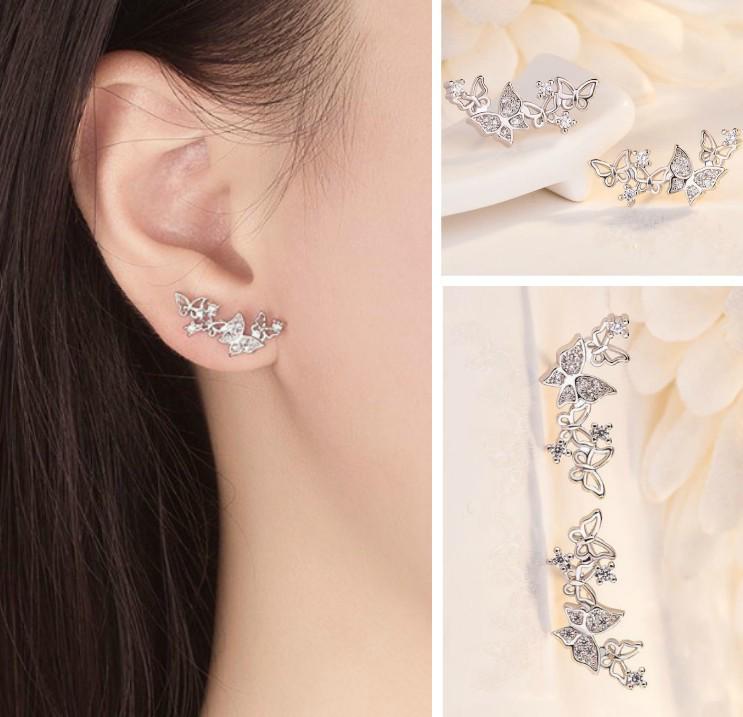 925 Sterling Silber Schmetterling Diamant Ohrringe für Damen - Schlichter, modischer Schmuck im koreanischen Stil