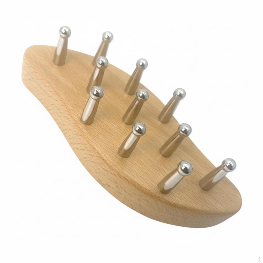 Wooden Gua Sha Comb with Steel Pins Relaxing Handheld for Adults, Body Massage, Home
