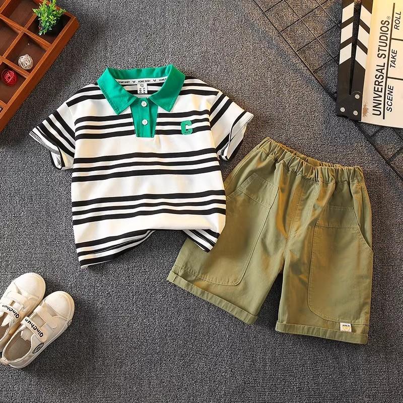 Trendy Summer Boys Polo Shirt Set For Kids Stylish Short Sleeve Outfit For Boys
