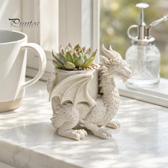 Dragon Desk Planter 3D Printed Planter, Creative Flower Pot with Storage, Artistic Three-dimensional Sculpture Figurine Decor for Home Office, Unique