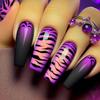 Gradient Tiger Stripe Nail Stickers: 24 Detachable Long Wearable False Fingernails In Purple and Pink.