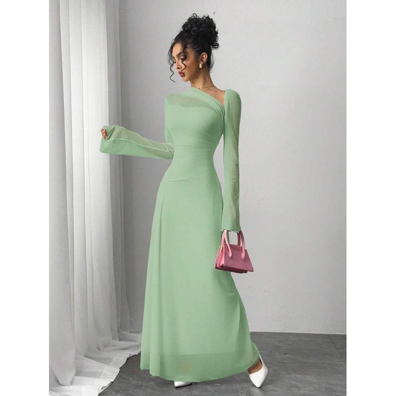 Europe, America 2026 summer new asymmetrical neckline long sleeve elegant fashion temperament dress women