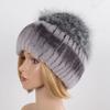 Hot Sale Women Winter Real Rex Rabbit Fur Hat Scarf Sets Natural Warm Genuine Silver Fox Fur Rex Rabbit Fur Cap Scarves 2 Pieces