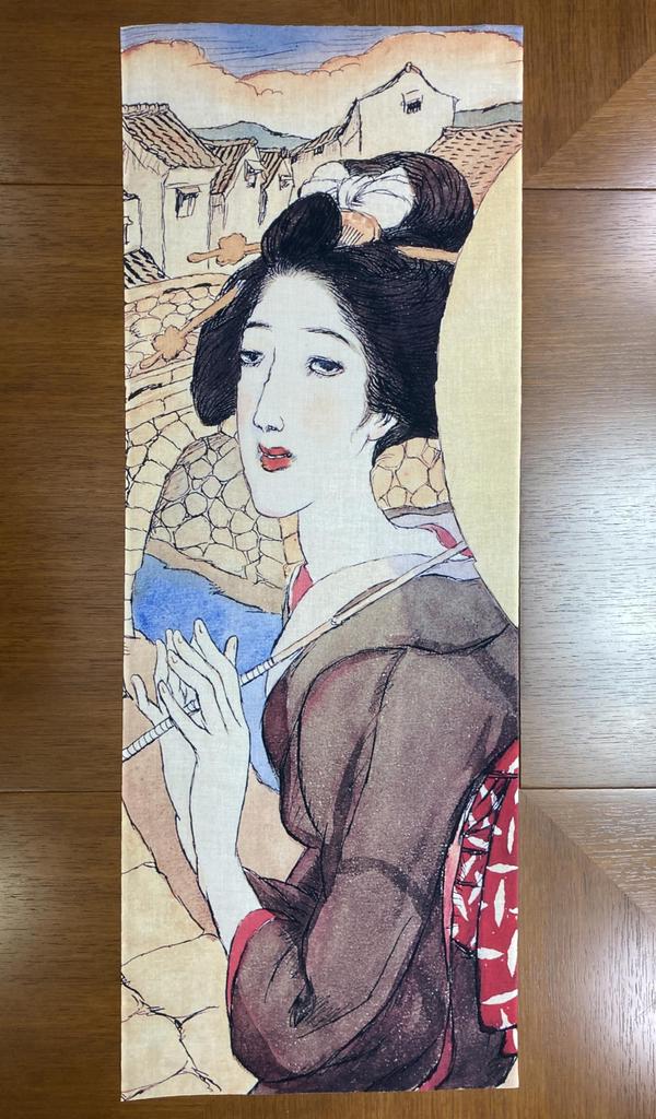 Hand Towel by Yumeji Twelve Views of Meganebashi Bridge Ukiyo-e Takehisa, Nagasaki,