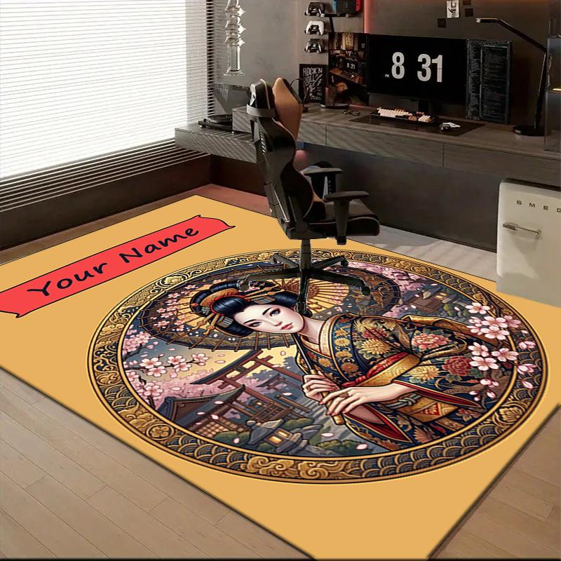 1PC Custom Name Japanese Geisha Portrait Theme Floor Mat Ideal for Living Room, Game Rooms, Office, Bedroom,Floor Mat Playful Design