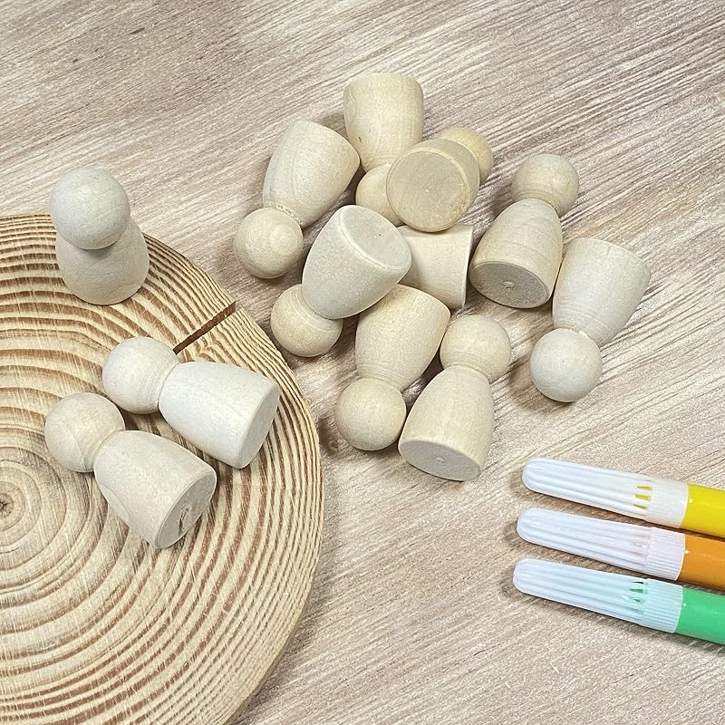 Wooden Peg Dolls 100 Pieces Unfinished Wooden People Craft Blank Family Figures 5/8 x 1-1/4 inches