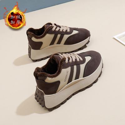 Ins koreanische Version von Samt-Dad-Schuhen für Damen 2024 Winter Schulmädchen Sport Plateau Casual Baumwollschuhe für Damen AM1086-1