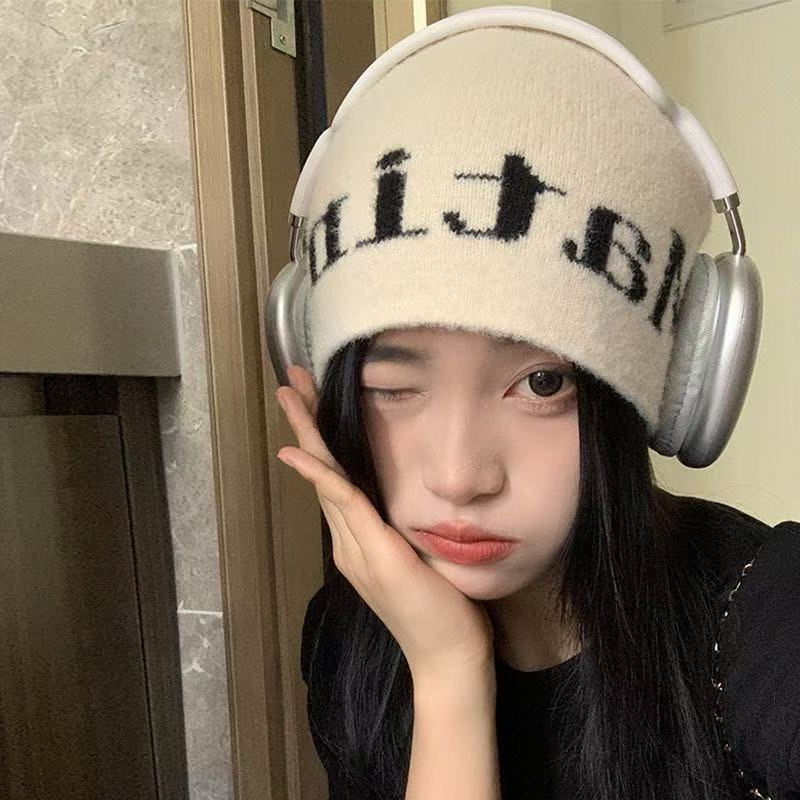 Hat Men's Winter Windproof, Cold-proof and Warm Wool Knitted Hat Super Thick Thickened Piled Headhat Big Head Circumference