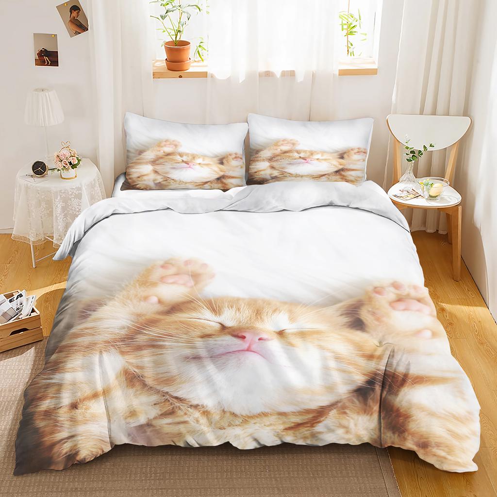 Cat, Animal Bedding Set black Anime 100% Polyester Duvet Cover Set Printed Cartoon Home Decor