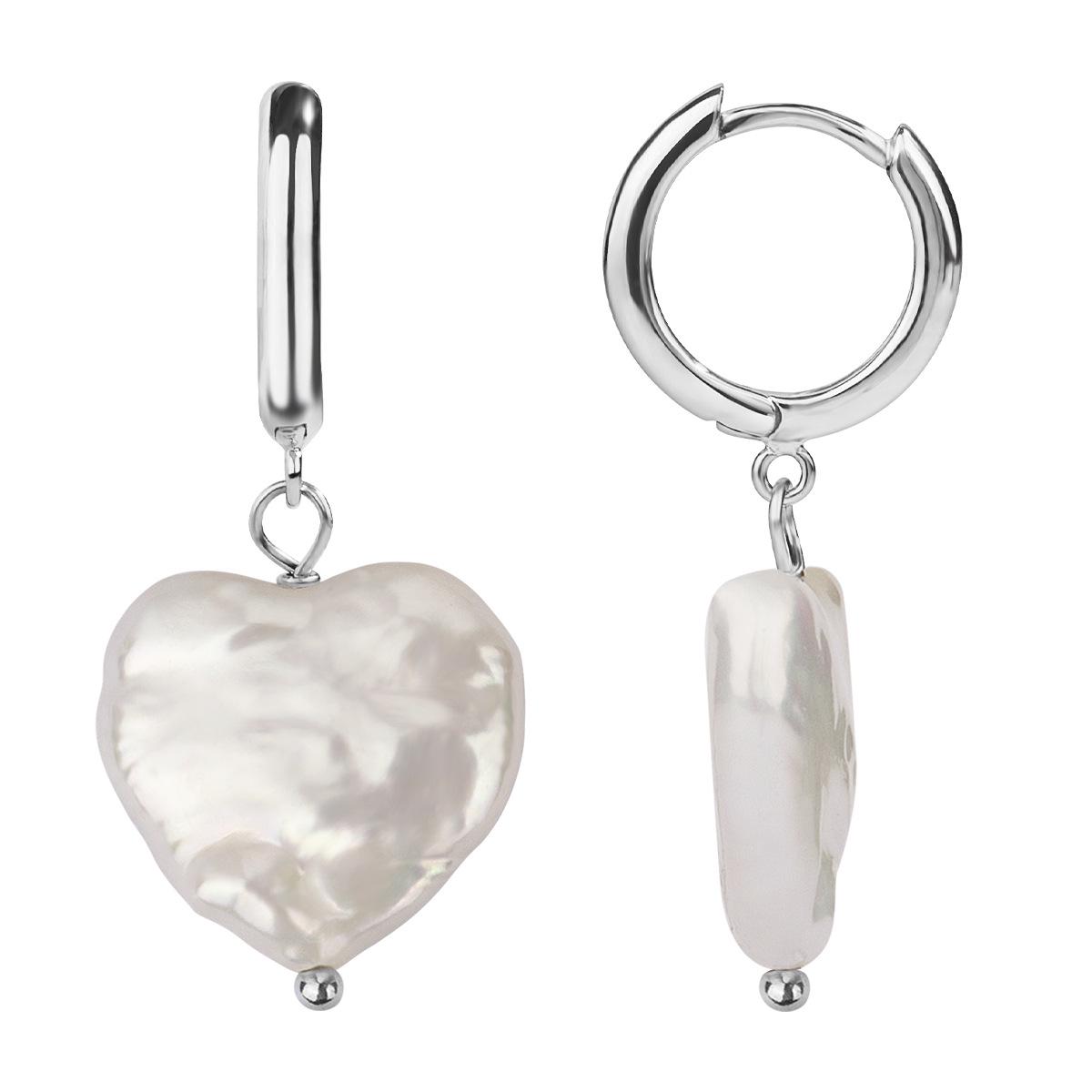 

Универсальные европейские и американские каффы из стерлингового серебра 925 пробы с серьгами-подвесками в виде сердца с пресноводным жемчугом серебряный