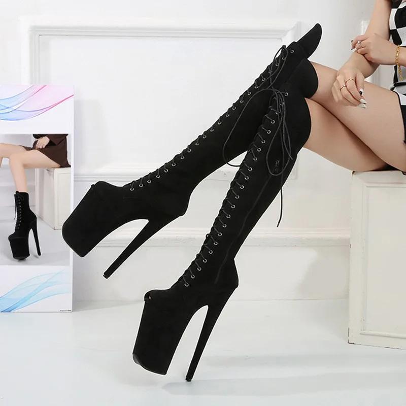 Fashion 23cm suede fishmouth boots European style super high heels, hate sky high sexy pole dancing shoes, catwalk performance shoes