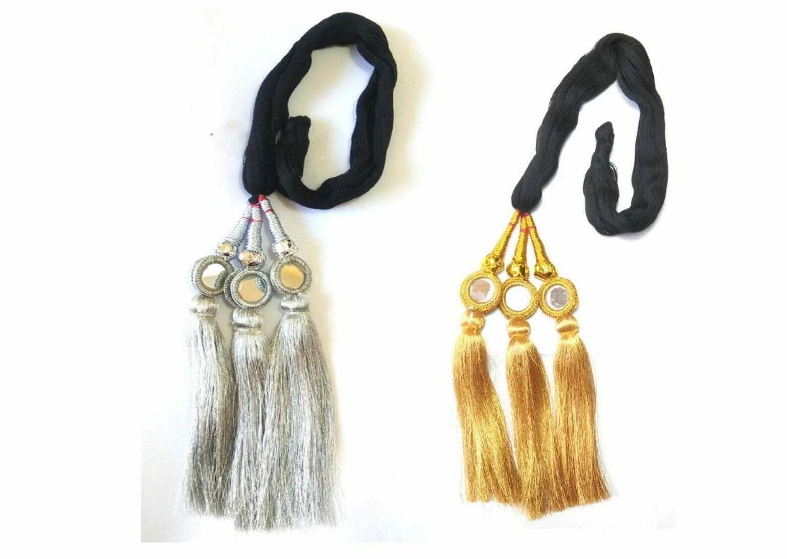 Punjabi Paranda Parandi Hair Extension Braid Tassel for Women | Silver & Golden Choti Accessories for Traditional Hairstyle