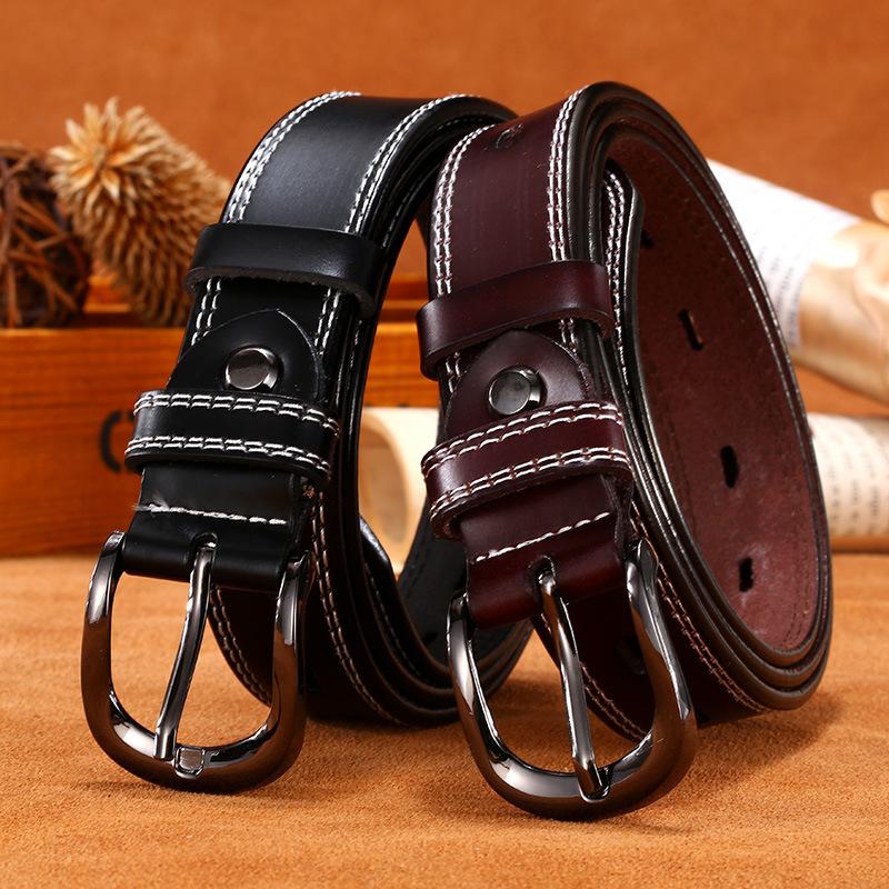 Retro Jeans With Women'S Casual Pin Buckle Cowhide Belt With Body Porous Belt