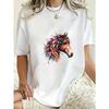 Oversized T Shirt Dress Black Horse Head With Floral Pattern Casual Wear