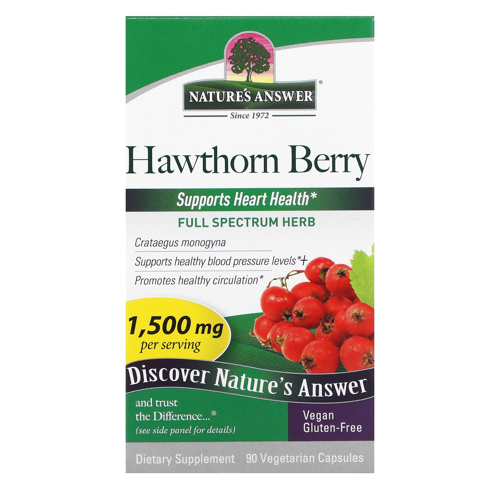 

Nature S Answer, Hawthorn Berry, 1,500Mg, 90 Veggie Caps (500Mg per Capsule)