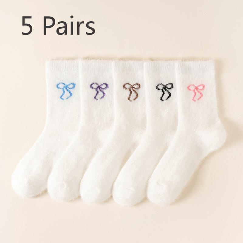 

5 пар женских носков до середины икры, утолщенные осенне-зимние носки из флиса норки, мультяшные плюшевые носки с мишками для сна, зимние теплые носки 5 pairs
