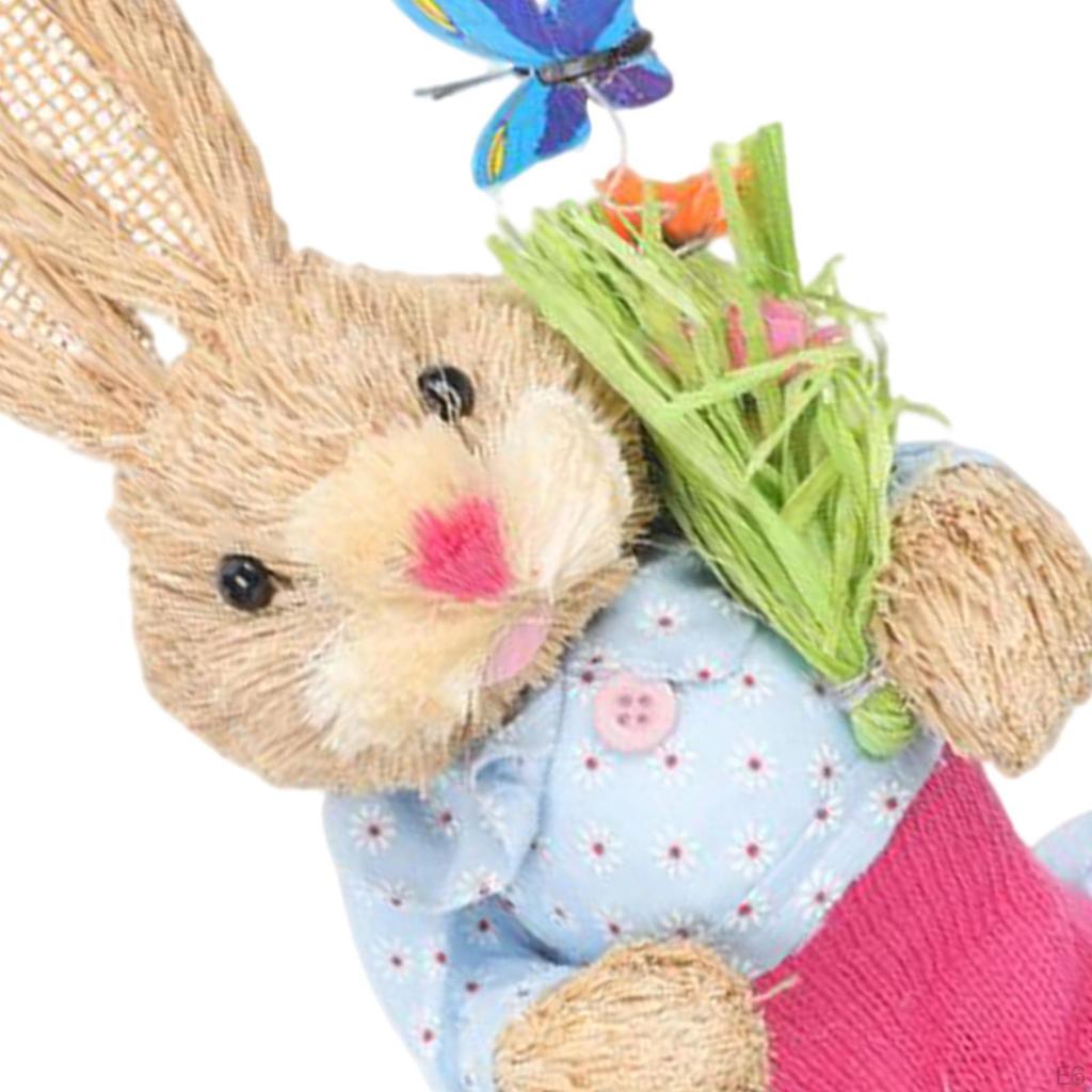 Artificial Bunny Statues Crafts with Clothes Standing Straw Easter Rabbit Decor for Desktop Gifts