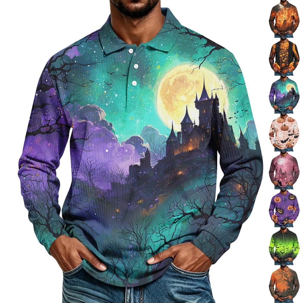 Men's Long Sleeve Shirt Halloween Print Loose Fit Casual Top