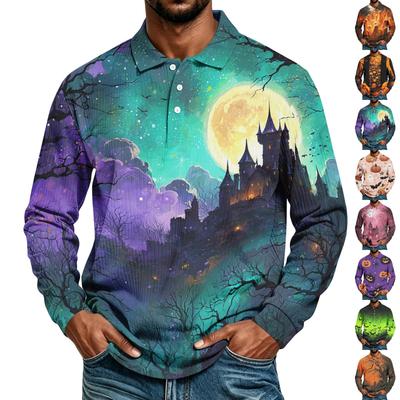 Men's Long Sleeve Shirt Halloween Print Loose Fit Casual Top
