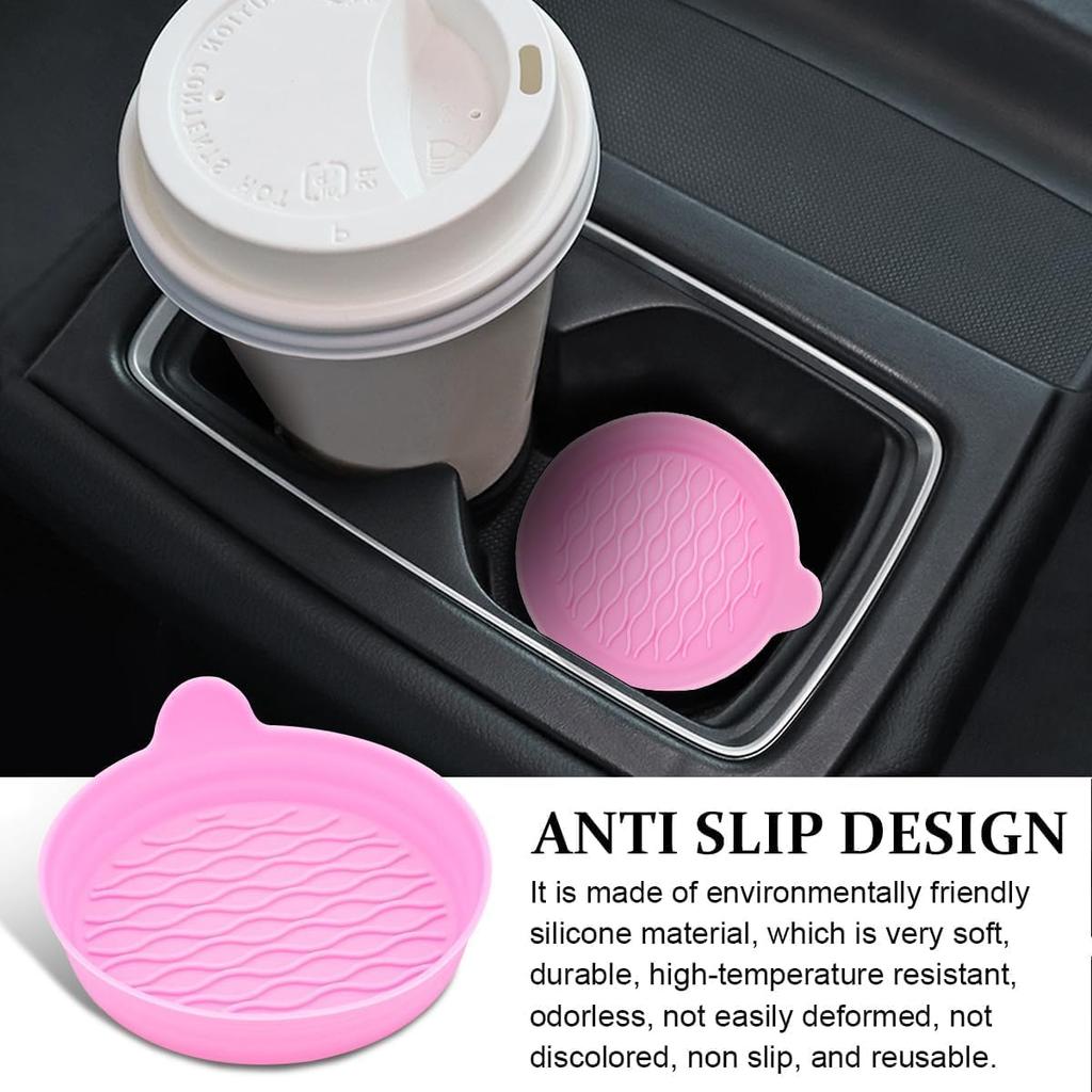 XINLIYA 4PCS Car Cup Holder Coasters, Non-Slip Silicone Vehicle Recessed Water Bottle Mats, Soft Sift-Proof Spill Automotive Interior Cup Pad