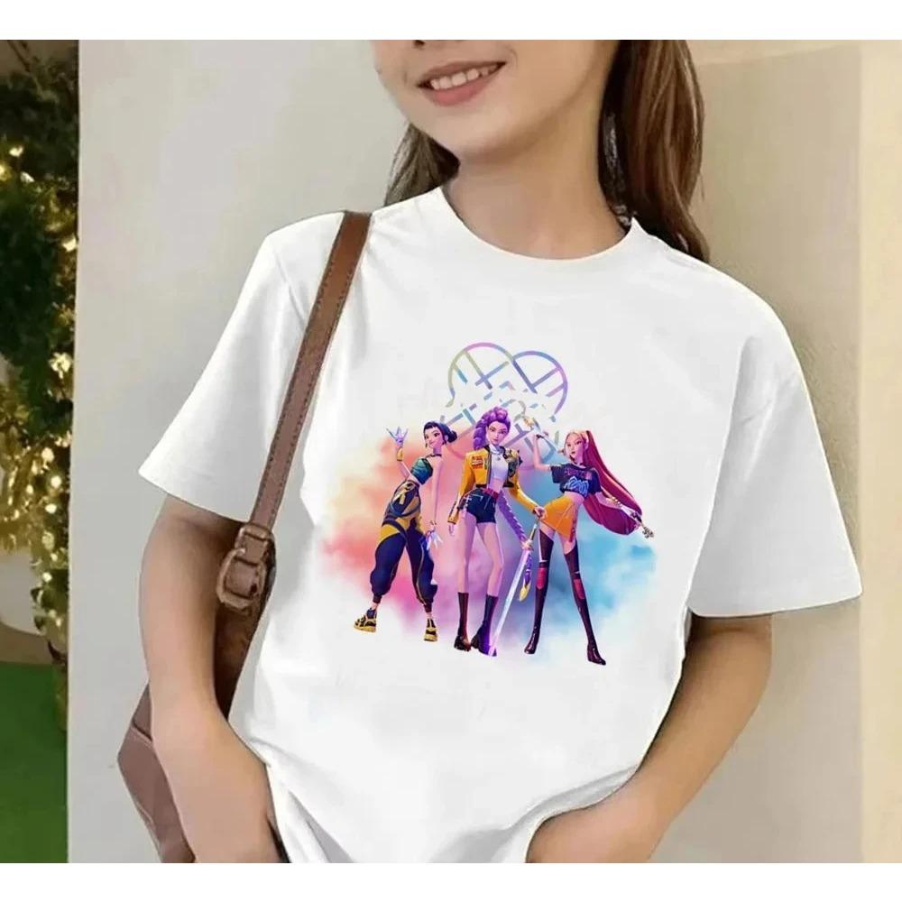 2025 Movie KPop Demon Hunters T-shirt Summer Short Sleeve T-shirt Tee for Children Casual Loose Girl Boy Graphic Printed Tops