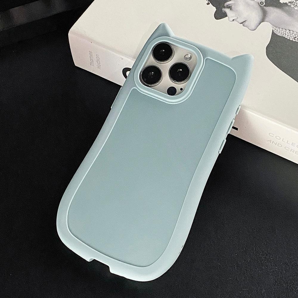 Cute Cartoon 3D Cat Ear Glossy Silicone Soft Case For iPhone 15 Pro Max 11 13 14 Plus Candy Thickened Bumper Shockproof Cover
